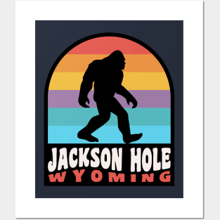 Jackson Hole Wyoming Bigfoot Sasquatch Retro Sunset Posters and Art